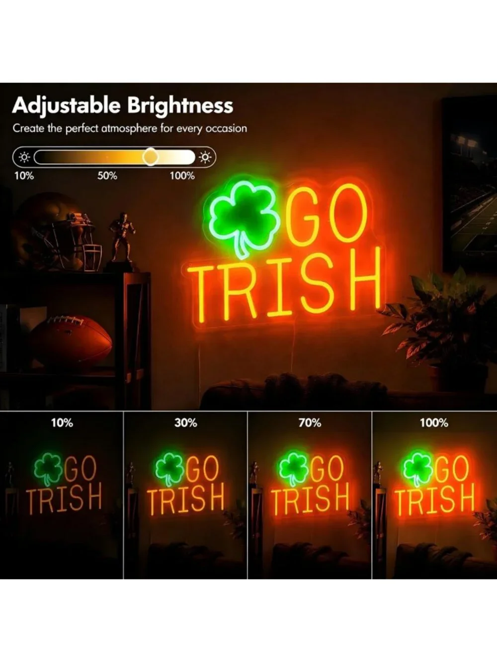 Neon Shamrock Sign - Green & Orange IRISH Wall Light Decor for St. Patrick's Day